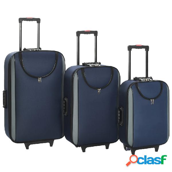 vidaXL Valigie Trolley Morbide 3 pz Blu Marino in Tessuto