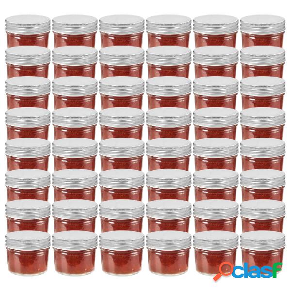 vidaXL Vaso per Marmellata in Vetro Coperchio Argento 48 pz