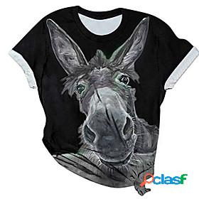 women casual tops, funny printing donkey t-shirt, fashion