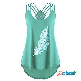 women feather print tank tops sleeveless bandages strappy