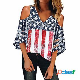 womens cold shoulder shirts summer casual 4th of july