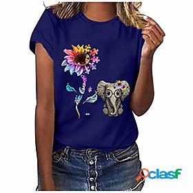 womens sunflower elephant print short sleeve tops bee kind