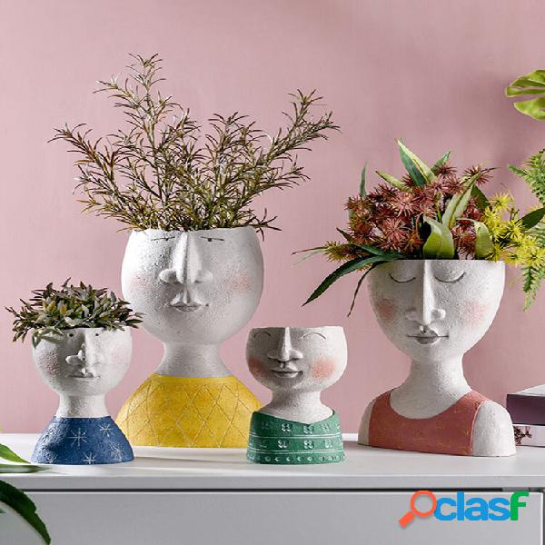1PC Art Portrait Vaso di fiori Vaso Scultura Resina Volto