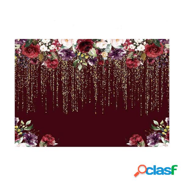 250 * 180CM Fondali fotografici Vinile Borgogna Fiori rossi
