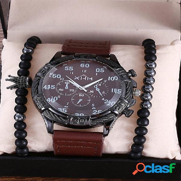 3 Pz/set PU Lega Uomini Trendy Quadrante Grande Watch