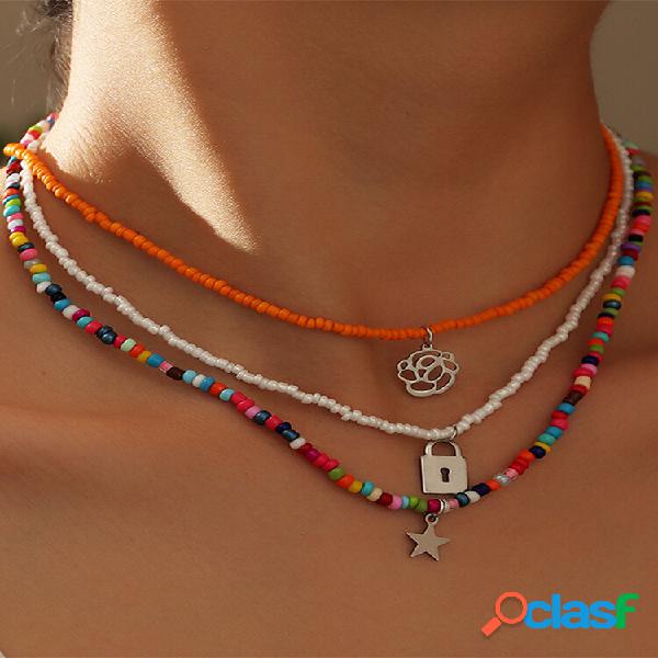 3 pezzi Bohemian Country Style Star serratura Ciondolo a