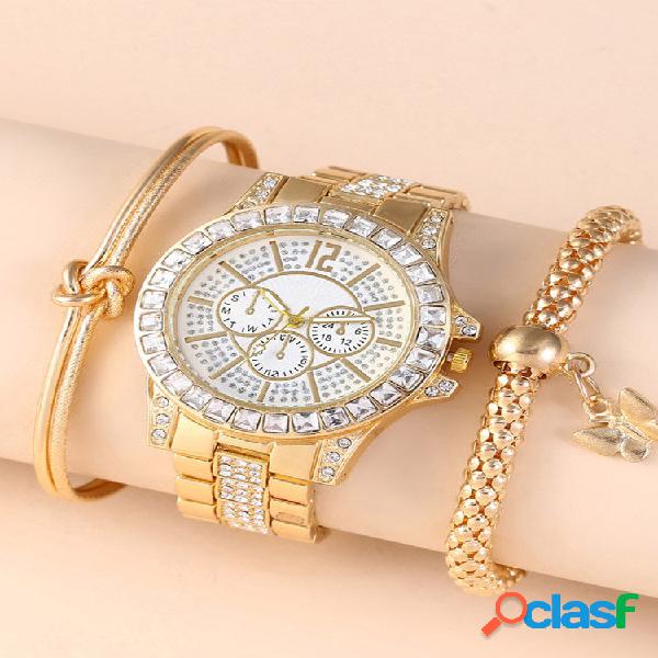 3 pezzi/set lega donna busneless casual Watch decorato