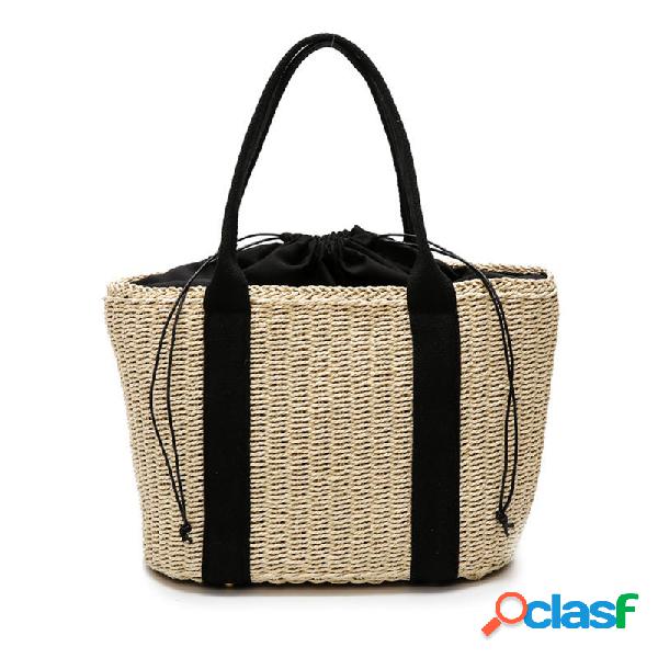 32 x 24 cm Paglia Borsa Borsa a mano tessuta a mano Beach