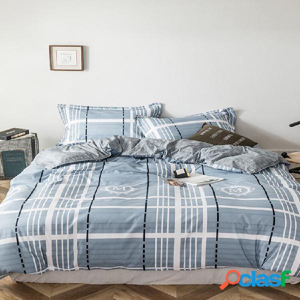 3/4 pezzi stampato plaid double-face biancheria da letto in
