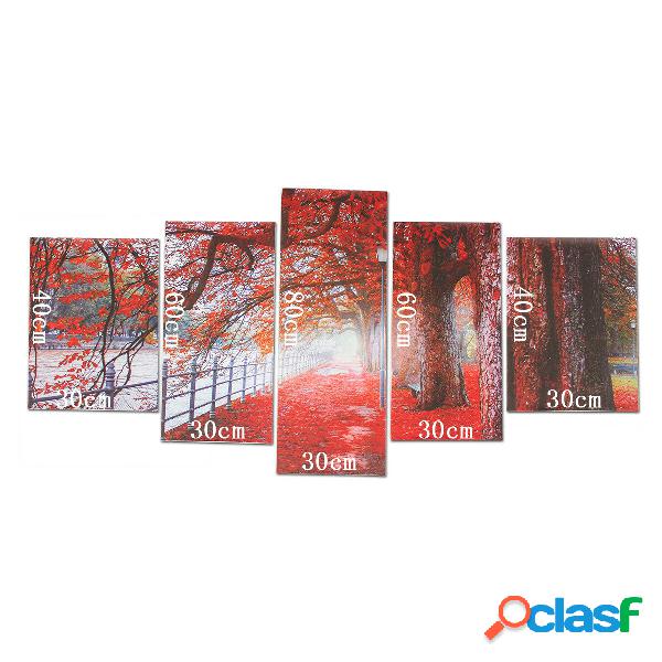 5Pcs Red Falling Leaves Canvas Painting Autumn Tree Wall