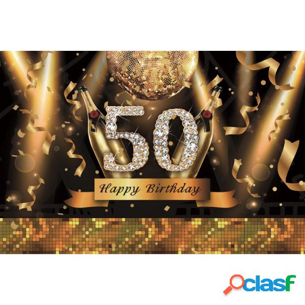 5x7FT Vinile 50 ° Buon Compleanno Oro Nero Tema Fotografia