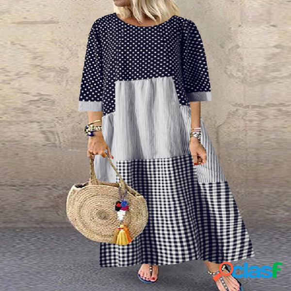 Abito casual a maniche lunghe con scollo a O con tasche