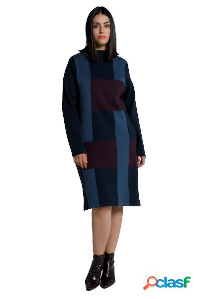 Abito di maglia in stile color blocking con colletto alto e