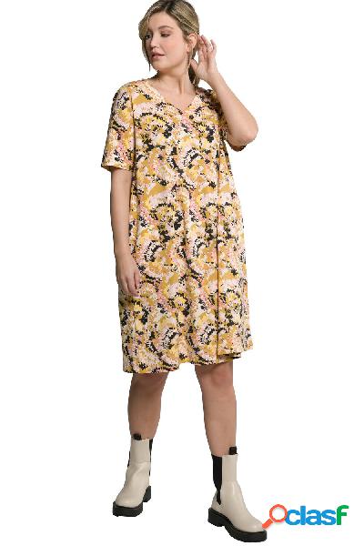 Abito midi con stampa alla moda, scollo a V e mezze maniche,