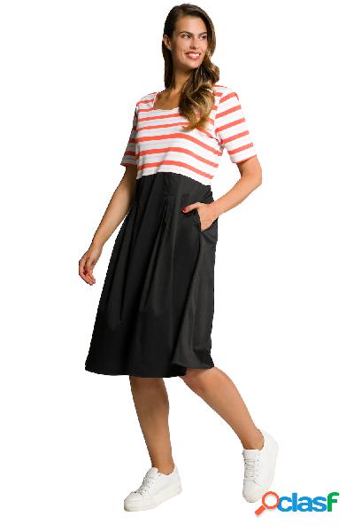 Abito midi in jersey punto Roma a righe con scollatura a