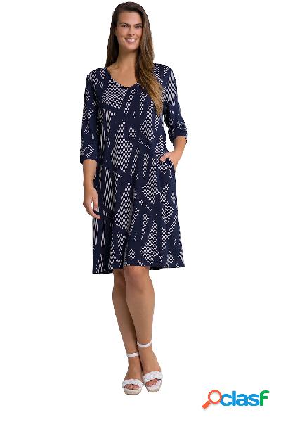 Abito midi in jersey punto Roma con righe, scollo a V e
