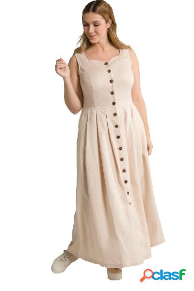 Abito smanicato di lino in stile Tracht con scollo a cuore,