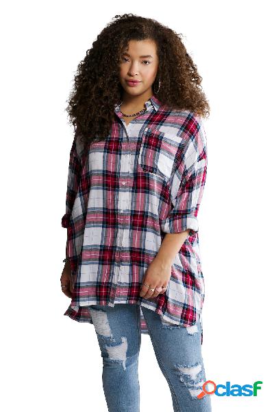 Blusa a quadri dal taglio oversize con colletto da camicia e