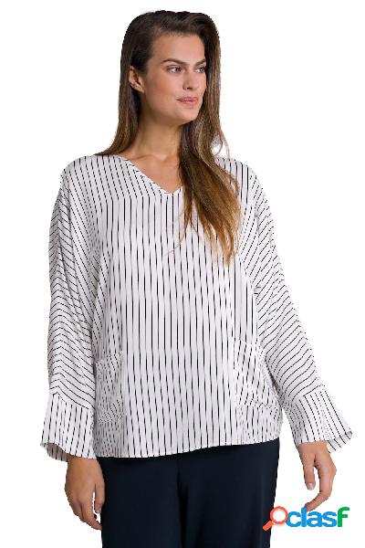 Blusa a righe con scollo a V e mezze maniche a pipistrello,