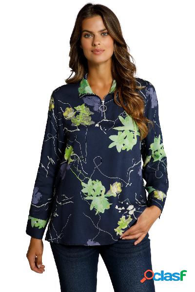 Blusa con lyocell, colletto alto, zip e maniche lunghe,