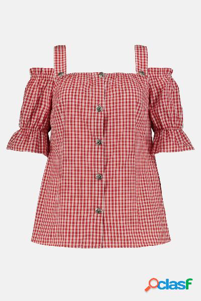 Blusa con spalline, look in stile Tracht, quadretto vichy,