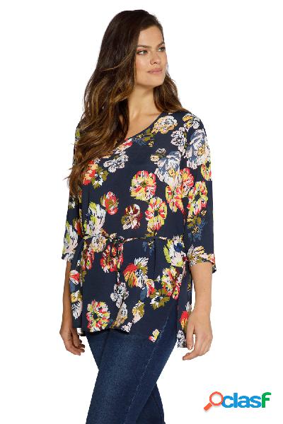 Blusa dal taglio svasato in crêpe con fiori, scollo a V e