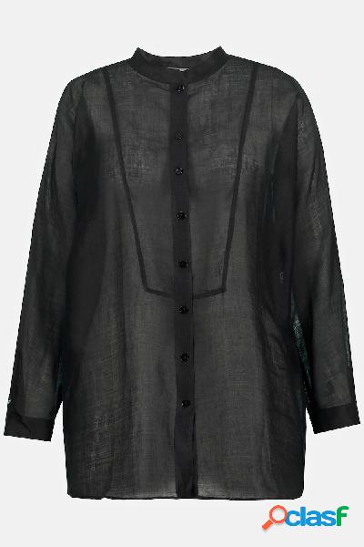 Blusa di ramiè con effetto lino, collo alto, plastron e