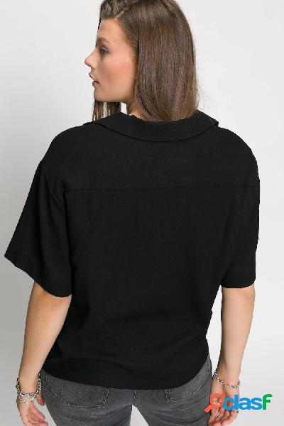 Blusa in misto lino dal taglio oversize con revers e mezze