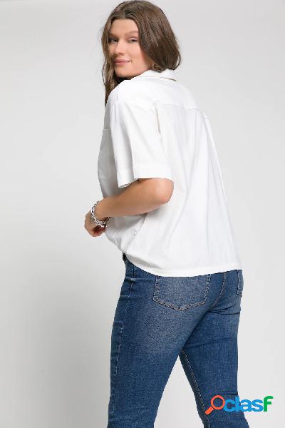 Blusa in misto lino dal taglio oversize con revers e mezze