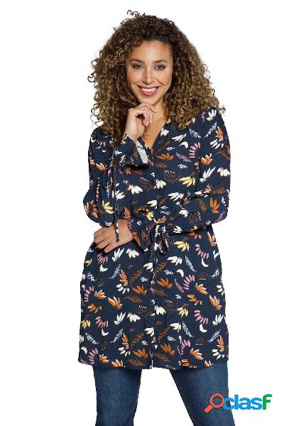 Blusa lunga di crêpe con stampa, scollo a V e maniche