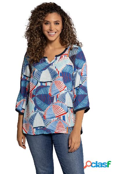 Blusa, ombrelli, taglio svasato, retro di jersey, maniche a
