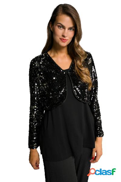 Bolero con paillettes, chiusura con gancino, scollo a V e