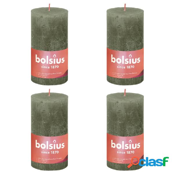 Bolsius Candele Rustiche Moccoli 4 pz 130x68 mm Verde Oliva