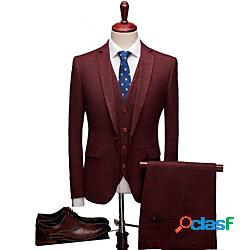 Borgogna Uomo Festa / Serata Abiti 3 pcs scacchi Taglio