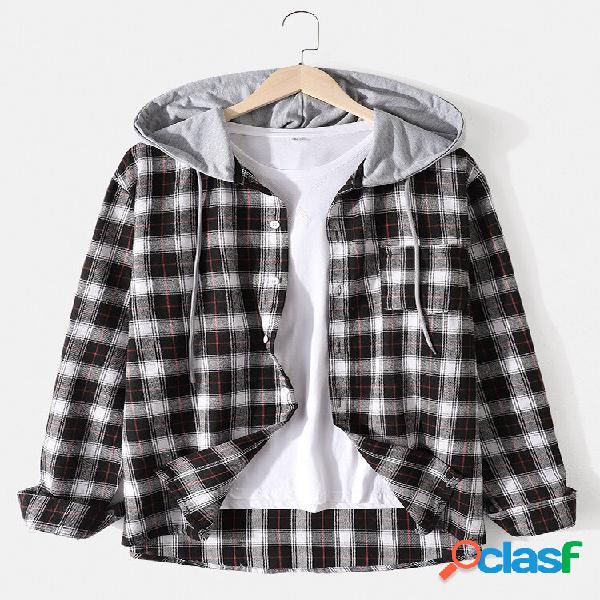 Camicie casual con cappuccio e coulisse a maniche lunghe in