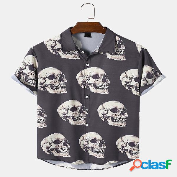 Camicie casual da uomo con teschio cartone animato