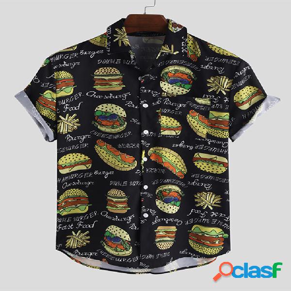 Camicie da uomo con stampa Hamburger interessante allentato