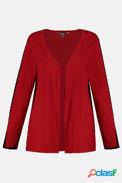 Cardigan aperto in maglia fine a righe, Donna, Rosso,