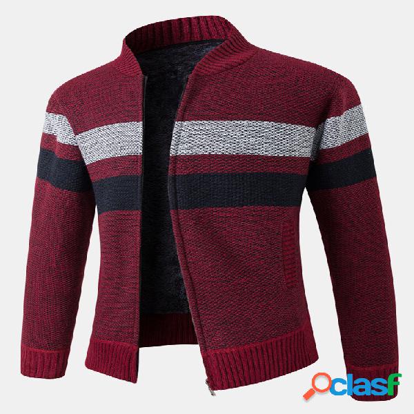 Cardigan da uomo in cotone foderato in peluche con cerniera