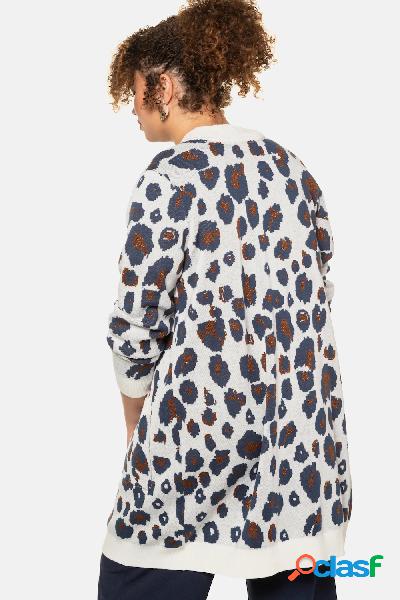 Cardigan lungo, Jacquard leopardato, maniche lunghe, Donna,