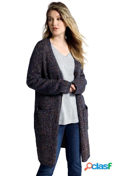 Cardigan lungo con scollo a V e grandi tasche, Donna, Blu,