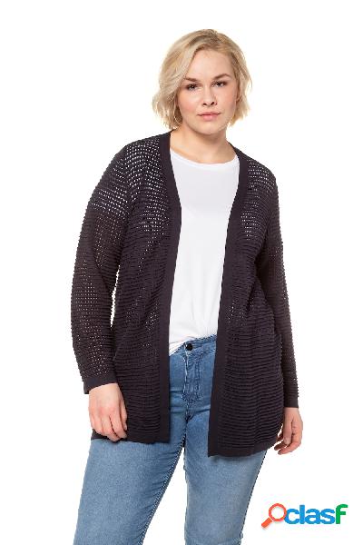 Cardigan lungo, maglia velata, design aperto, Donna, Blu,