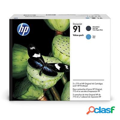 Cartuccia Hp P2V35A 91 originale NERO OPACO+CIANO