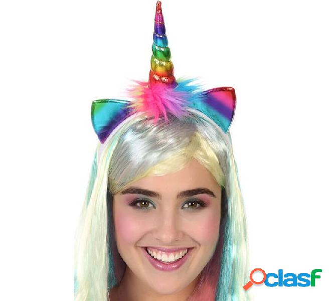 Cerchietto con orecchie e corna di unicorno multicolore
