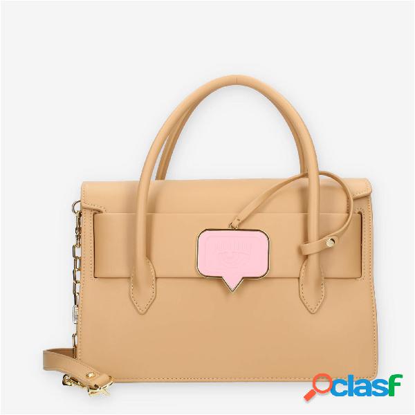 Chiara Ferragni Eye Tag Borsa a mano beige