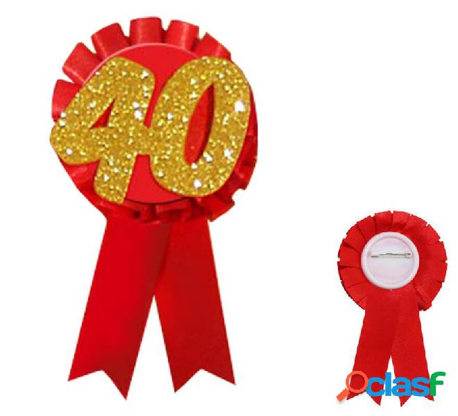 Coccarda rossa e dorata con glitter 40 ° anniversario di 15