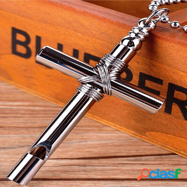 Collana da uomo punk Cross Rock Alloy Whistle Neckalce