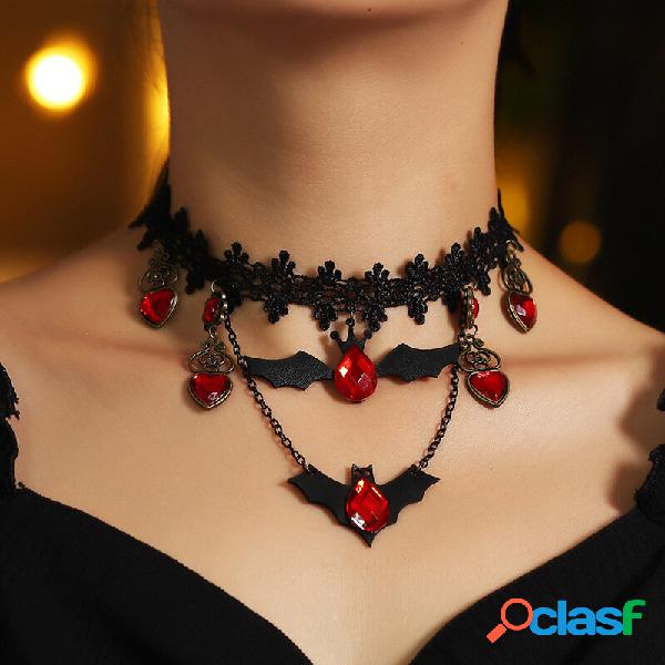 Collana girocollo in pizzo di Halloween con pipistrello