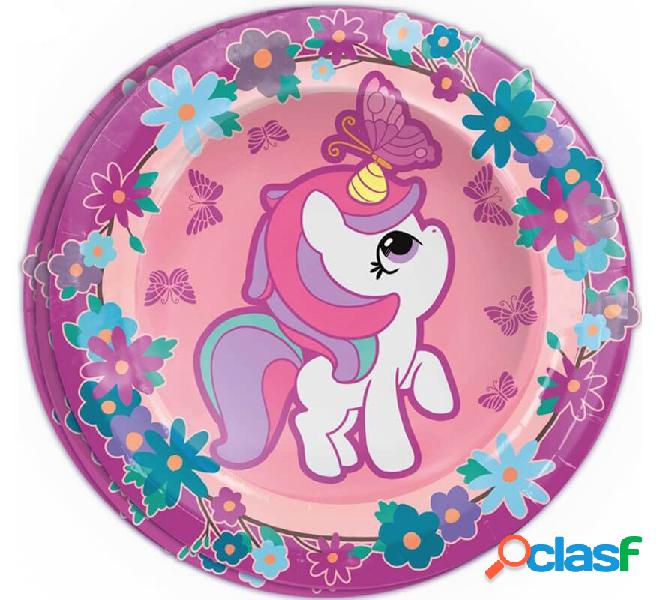 Confezione da 8 piatti unicorno 23 cm