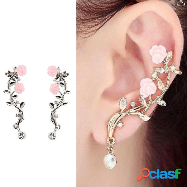 Elegante Rosa Orecchino a polsino con fiore delle donne